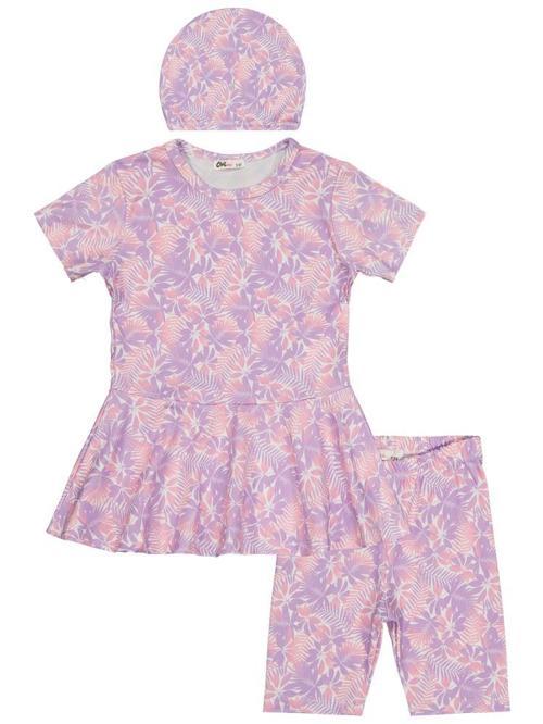 6127 Civil Girls Yaprak Desen 2-12 Yaş Mayo Set - Lila10-11 Yaş