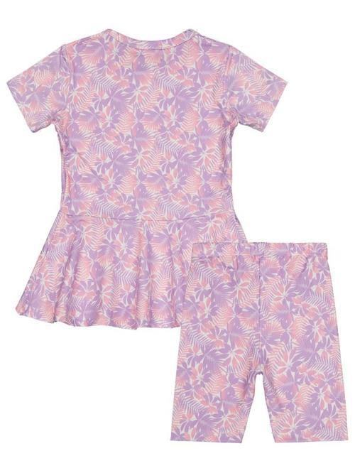 6127 Civil Girls Yaprak Desen 2-12 Yaş Mayo Set - Lila4-5 Yaş