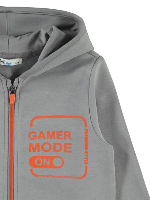 Gamer Mode Baskılı 10-13 Yaş Hırka - Gri10-11 Yaş