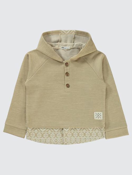 Kapşonu Etnik Deneli 6-9 Yaş Sweatshirt - Ekru9-10 Yaş