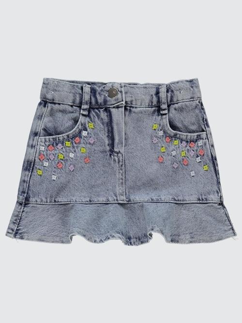 Renkli Nakışlı 2-5 Yaş Etek - Mavi2-3 Yaş