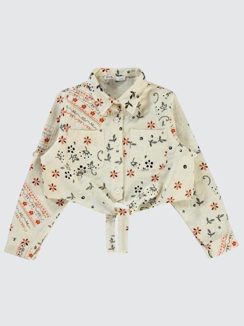 Çiçek Baskılı 6-9 Yaş Gömlek - Kahverengi6-7 Yaş