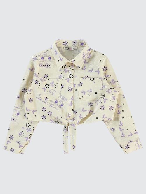 Çiçek Baskılı 10-13 Yaş Gömlek - Lila11-12 Yaş