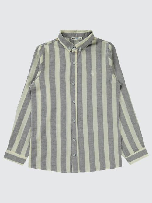 Çizgili Yelken Nakışlı 10-13 Yaş Gömlek - Gri10-11 Yaş