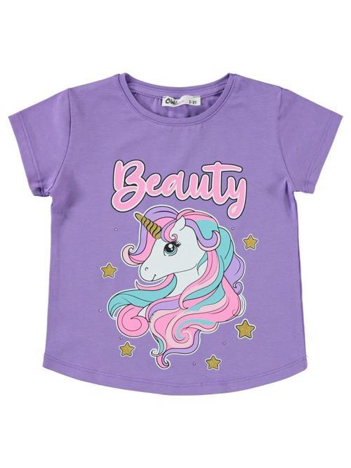 Unicorn Baskılı 2-5 Yaş Tişört - Lila4-5 Yaş