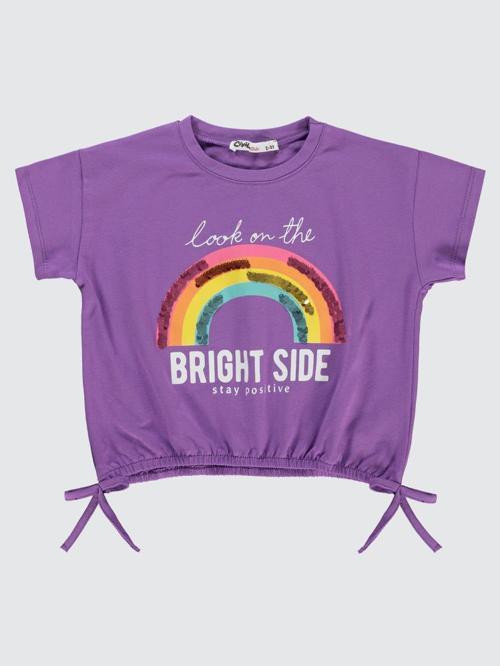 Gökkuşağı Baskılı 2-5 Yaş Tişört - Lila2-3 Yaş
