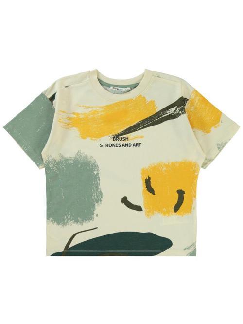 Serbest Fırça Emprimeli 6-9 Yaş Tişört - Haki9-10 Yaş