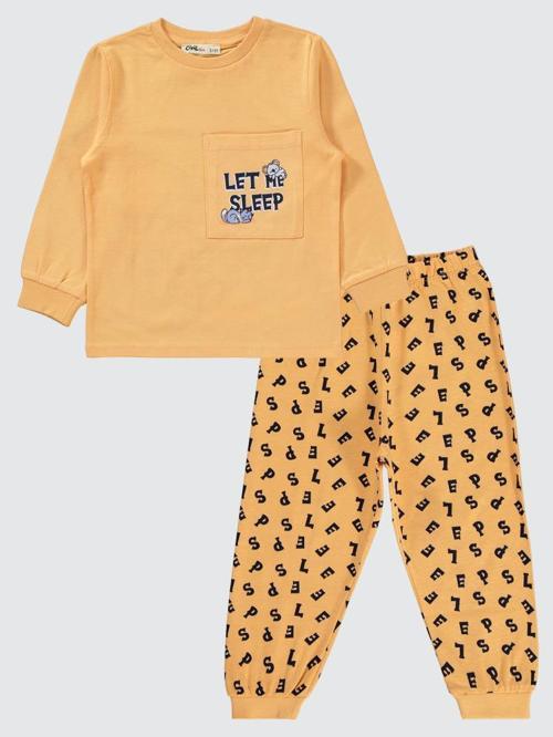 Harfler Baskılı Cepli 2-5 Yaş Pijama Takımı - Turuncu5-6 Yaş