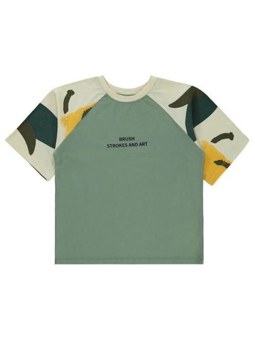 Serbest Fırça Baskılı Reglan Kol 6-9 Yaş Tişört - Haki6-7 Yaş