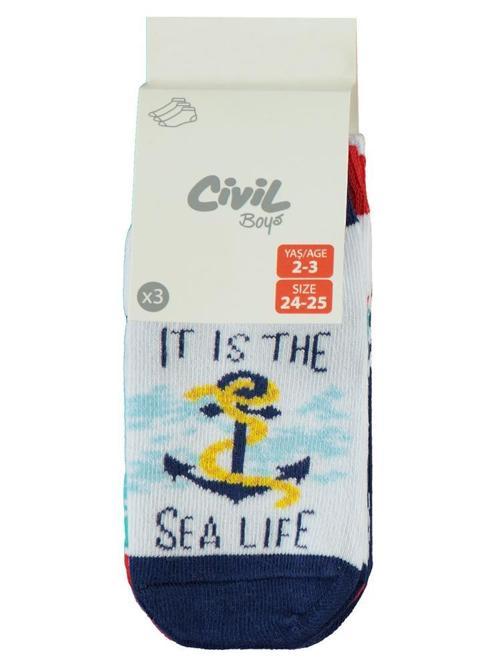Sea 3'lü 2-12 Yaş Erkek Patik Çorap - Standart10-11 Yaş