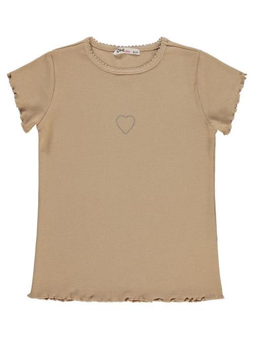 Kalp Baskılı 6-9 Yaş Tişört - Bej9-10 Yaş