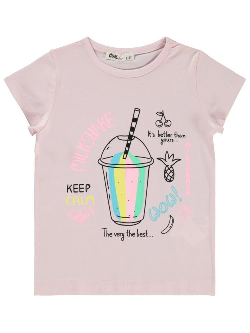 Milkshake Baskılı 2-5 Yaş Tişört - Pembe2-3 Yaş
