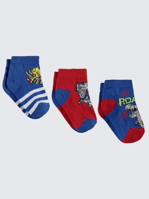 Robot Dino 3'lü 2-12 Yaş Erkek Patik Çorap - Standart10-11 Yaş