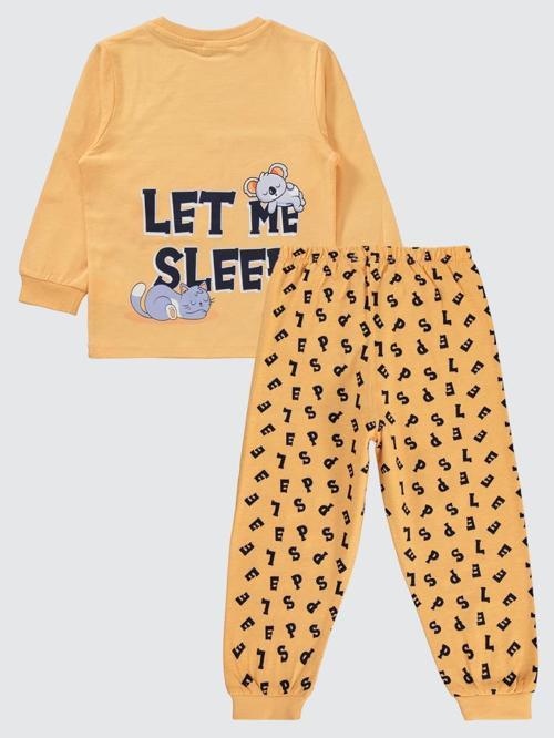Harfler Baskılı Cepli 2-5 Yaş Pijama Takımı - Turuncu4-5 Yaş