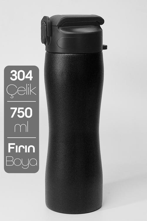 Komple Paslanmaz Çelik Matara Pipetli Mat Renk Spor Matarası Suluğu 304 Çelik Suluk Siyah 1158