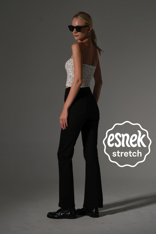 Yüksek bel kot, ispanyol paça esnek denim kumaş kadın fit and Flare jean pantolon @flares