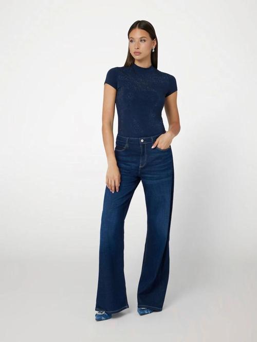 Mock Kadın Mavi Slim Fit T-Shirt W4BI26J1314-G7J6