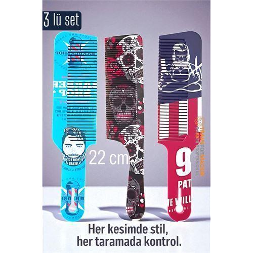 Saç Kesim Tarağı – Özel Tasarım 22 cm 3’lü Berber Tarağı Seti – Antistatik & Isıya Dayanıklı