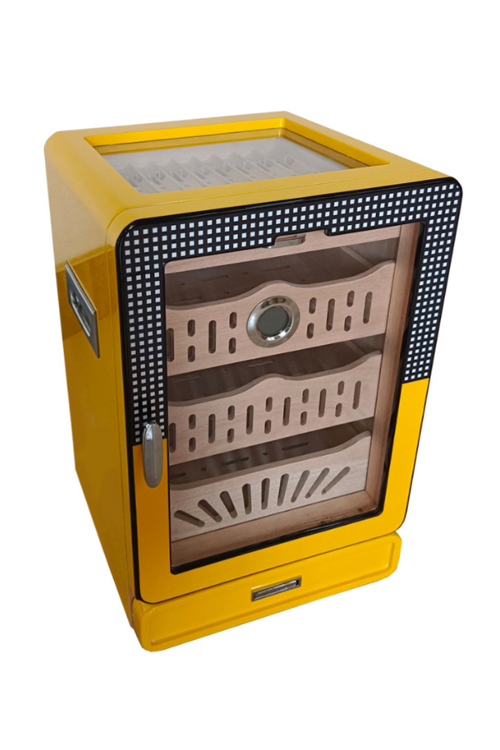 Desenli Aksesuar Çekmeceli Camlı Sedir Humidor Puro Kutusu