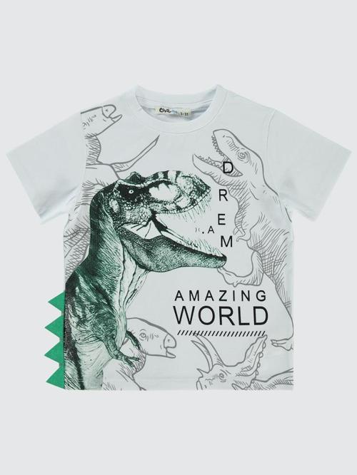 Dinozor World Baskılı 2-5 Yaş Tişört - Beyaz3-4 Yaş