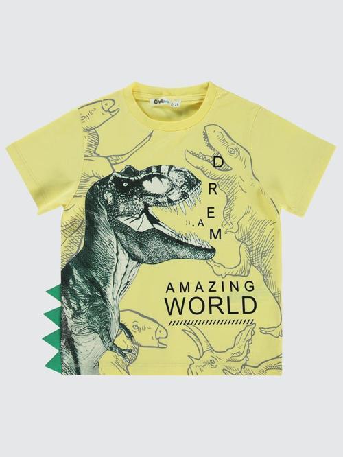 Dinozor World Baskılı 2-5 Yaş Tişört - Sarı3-4 Yaş