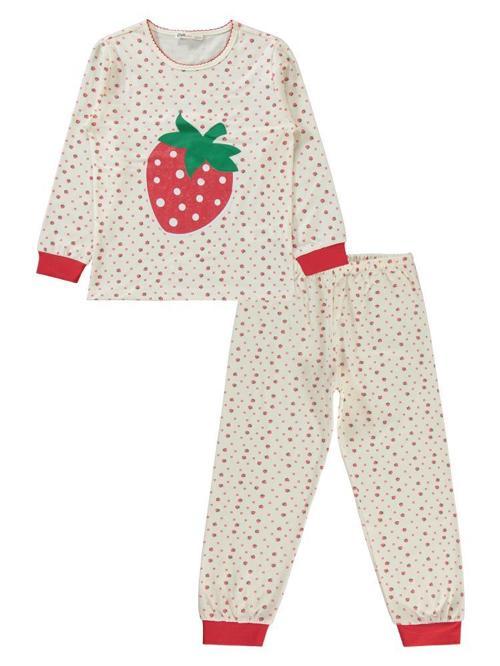 Çilek Baskılı 6-9 Yaş Pijama Takımı - Ekru9-10 Yaş