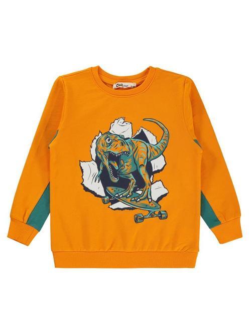 Dinozor Baskılı 2-5 Yaş Sweatshirt - Turuncu3-4 Yaş