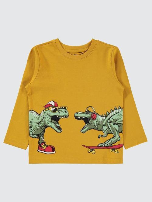 Dino Baskılı 2-5 Yaş Sweatshirt - Hardal2-3 Yaş