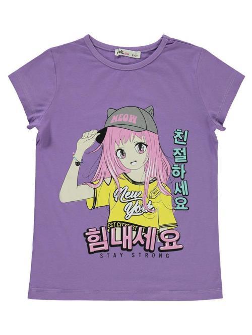 Anime Kız Baskılı 6-9 Yaş Tişört - Lila6-7 Yaş