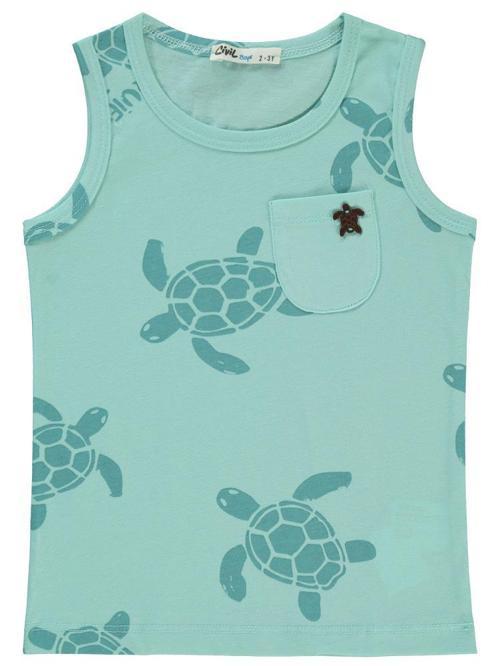 Kaplumbağa Baskılı Sıfır Kol 2-5 Yaş Tişört - Mavi2-3 Yaş