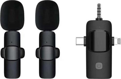 K9-C2 Wireless 3ın1 (Kablosuz Mikrofon) Type-C - Lightning -3,5mm Jak Çiftli Yaka Mikrofonu