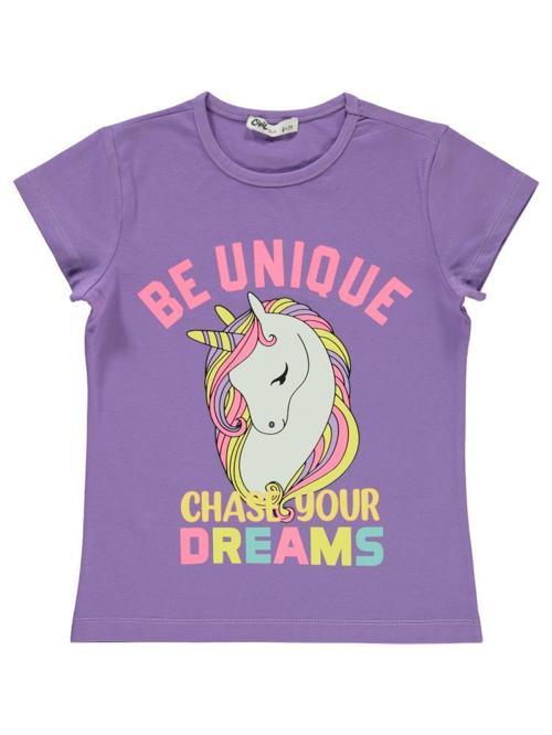 Unicorn Baskılı 6-9 Yaş Tişört - Lila7-8 Yaş