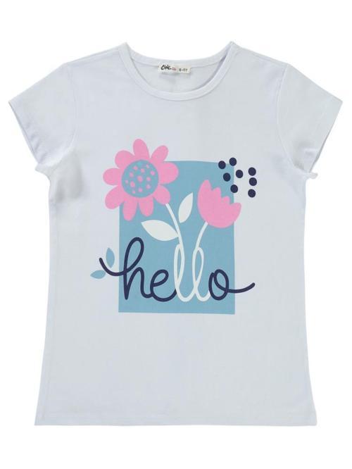 Hello Baskılı 10-13 Yaş Tişört - Beyaz11-12 Yaş