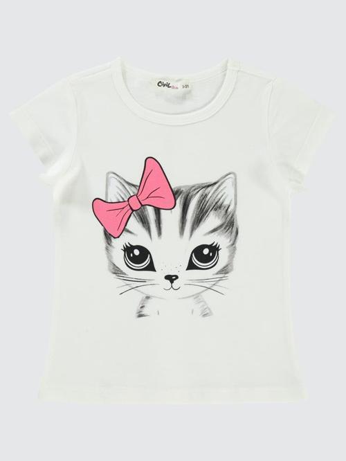 Kedi Baskılı 2-5 Yaş Tişört - Ekru2-3 Yaş