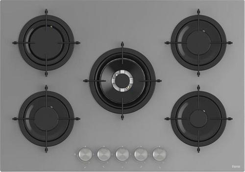 Rs038 75 Cm. 5 Gözlü Woklu Ankastre Cam Ocak - Gri
