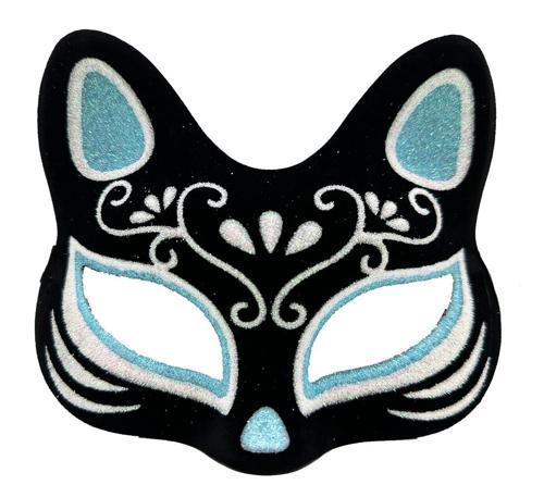 Siyah Süet Gümüş Mavi Simli Kedi Maskesi
