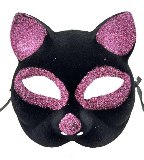 Siyah Renk Pembe Simli Kedi Maskesi
