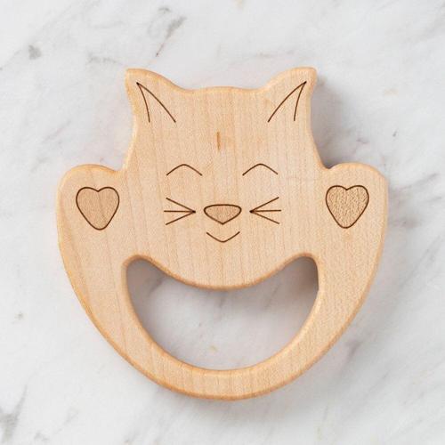 Hobi Baby Kedi Figürlü Organik Ahşap Diş Kaşıyıcı 