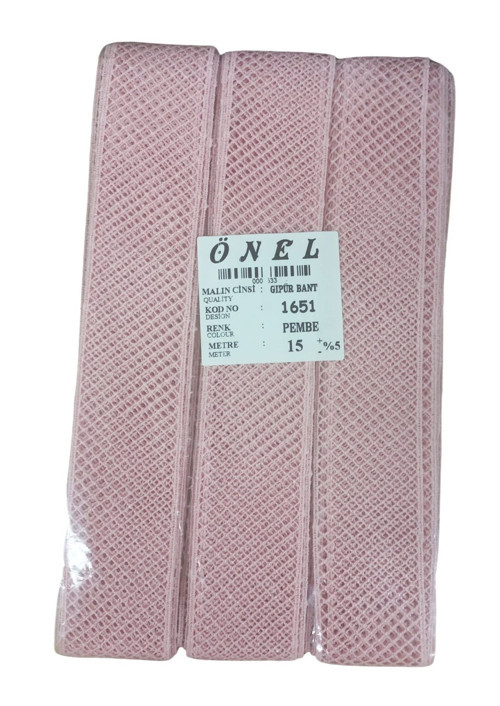 Dantel Polyester Güpür Bant Pembe 15 Metre En 3 cm ON-1651-P