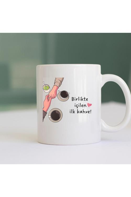 Birlikte İçilen İlk Kahve Minimalist Kupa Sevgiliye Hediye Baskılı Kupa