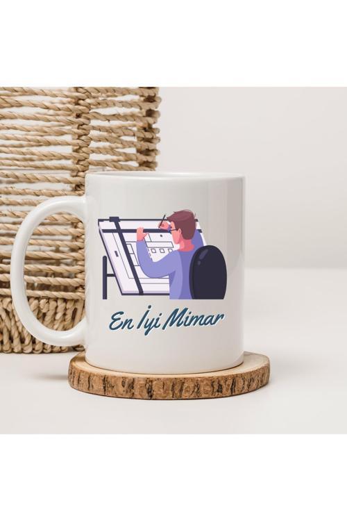 En İyi Mimar Yazılı Erkek Mimar İllüstratif Baskılı Kupa Bardak