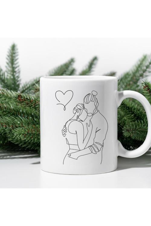 Minimalist Couple Sarılan Çift Çizimi Kupa Bardak Sevgiliye Hediye Kupa Bardak