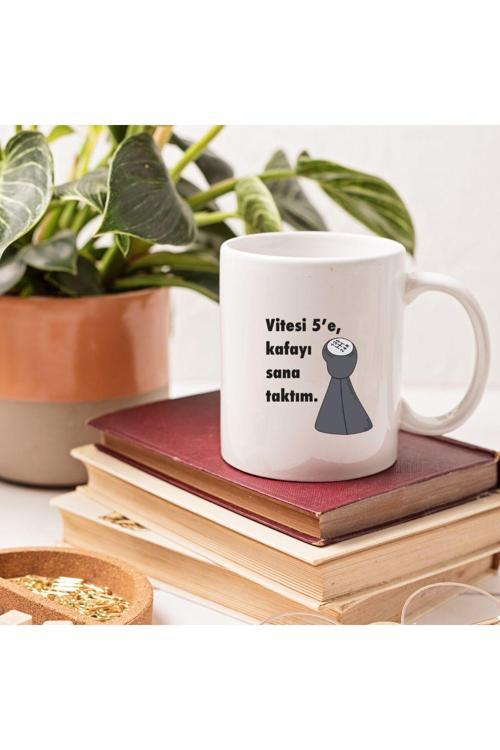 Vitesi Beşe Kafayı Sana Taktım Yazılı İllüstratif Baskılı Kupa Bardak