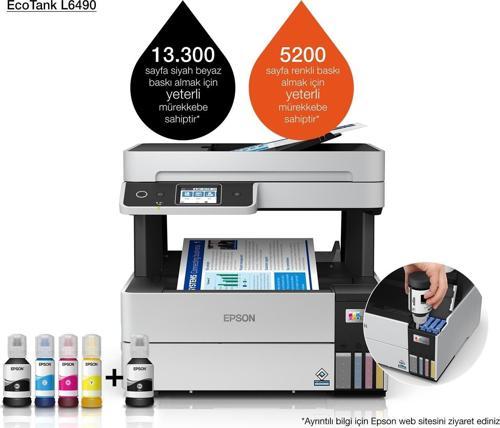 A4 Renkli L6490 Çok Fonksiyonlu Tanklı Yazıcı Tarayıcı Fotokopi Fax USB 2.0,Ethernet,Kablosuz