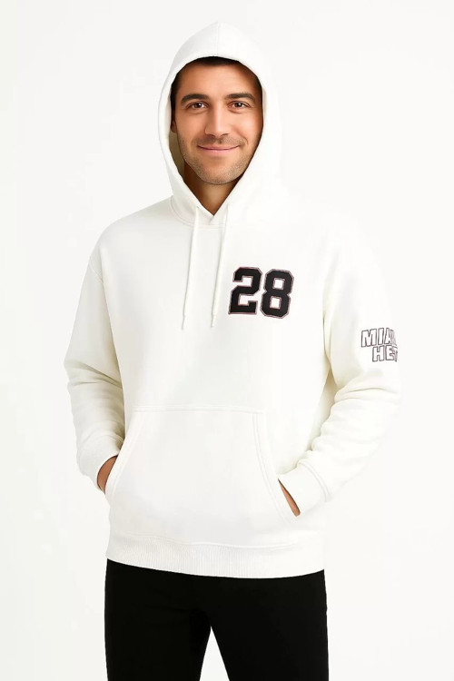 Üç İplik Kapüşonlu Ön ve Arka Baskılı SweatShirt hoodie - Beyaz