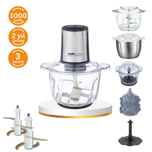 Instantchopper 1000 PRO – 2.3 L Cam ve Çelik Hazneli Et Kıyma & Sebze Rondo Doğrayıcı + Ekstra 1.2 L Hazne