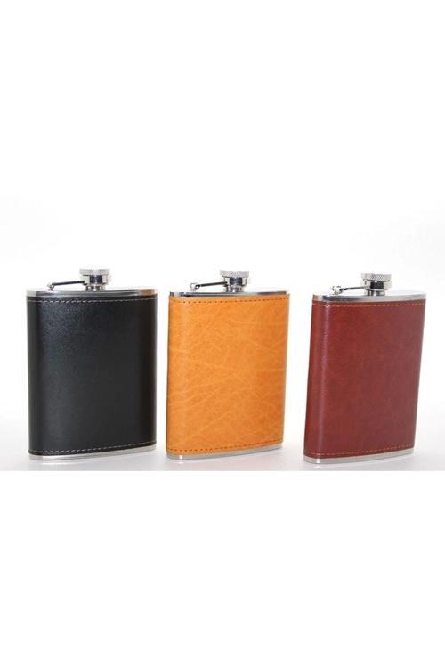 Paslanmaz Çelik Tekli 8 Oz Hakiki Derili Matara  