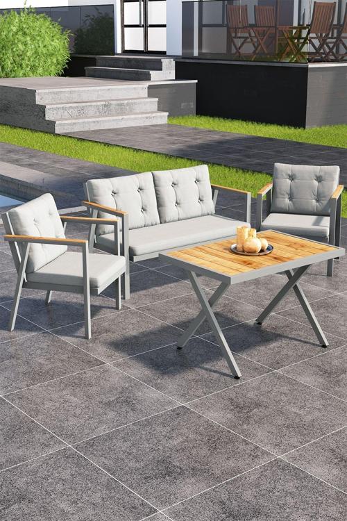 Sierra 2+1+1 Metal İskeletli Suya Dayanıklı Bahçe Balkon Mobilya Takımı Cafe, Salon Koltuk Takımı