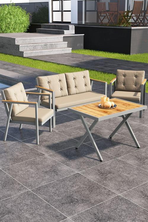 Sierra 2+1+1 Metal İskeletli Suya Dayanıklı Bahçe Balkon Mobilya Takımı Cafe, Salon Koltuk Takımı