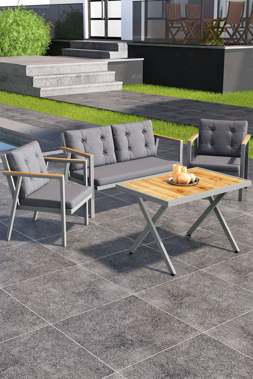 Sierra 2+1+1 Metal İskeletli Suya Dayanıklı Bahçe Balkon Mobilya Takımı Cafe, Salon Koltuk Takımı